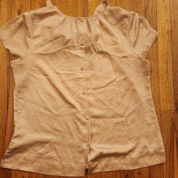 Talbots Champagne Button Down Back Satin Ruffleneck Short Sleeve Blouse Size L - Picture 8 of 10